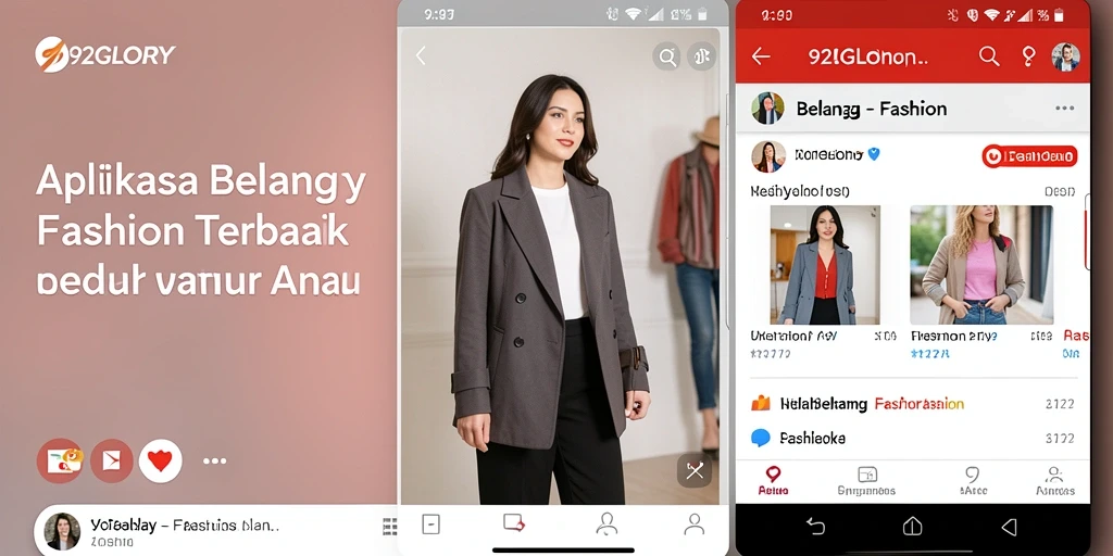 Antarmuka aplikasi 92GLORY menampilkan berbagai produk fashion menarik.