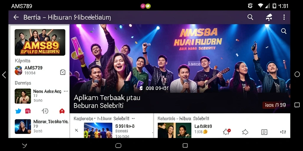 Tampilan antarmuka aplikasi Hiburan Selebriti yang menarik dan informatif.