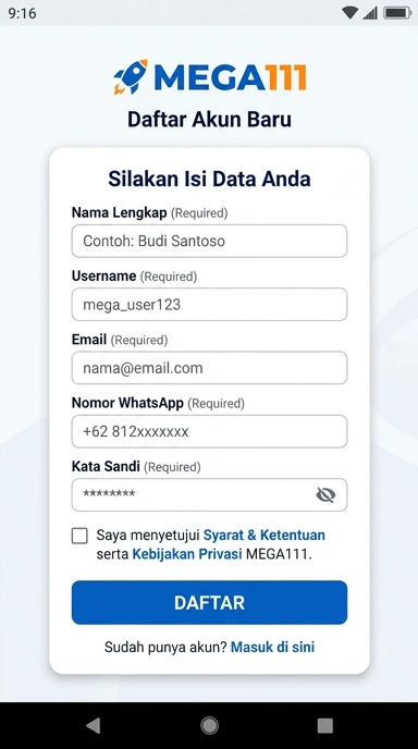 Panduan Buat Akun Baru mega111 di Android